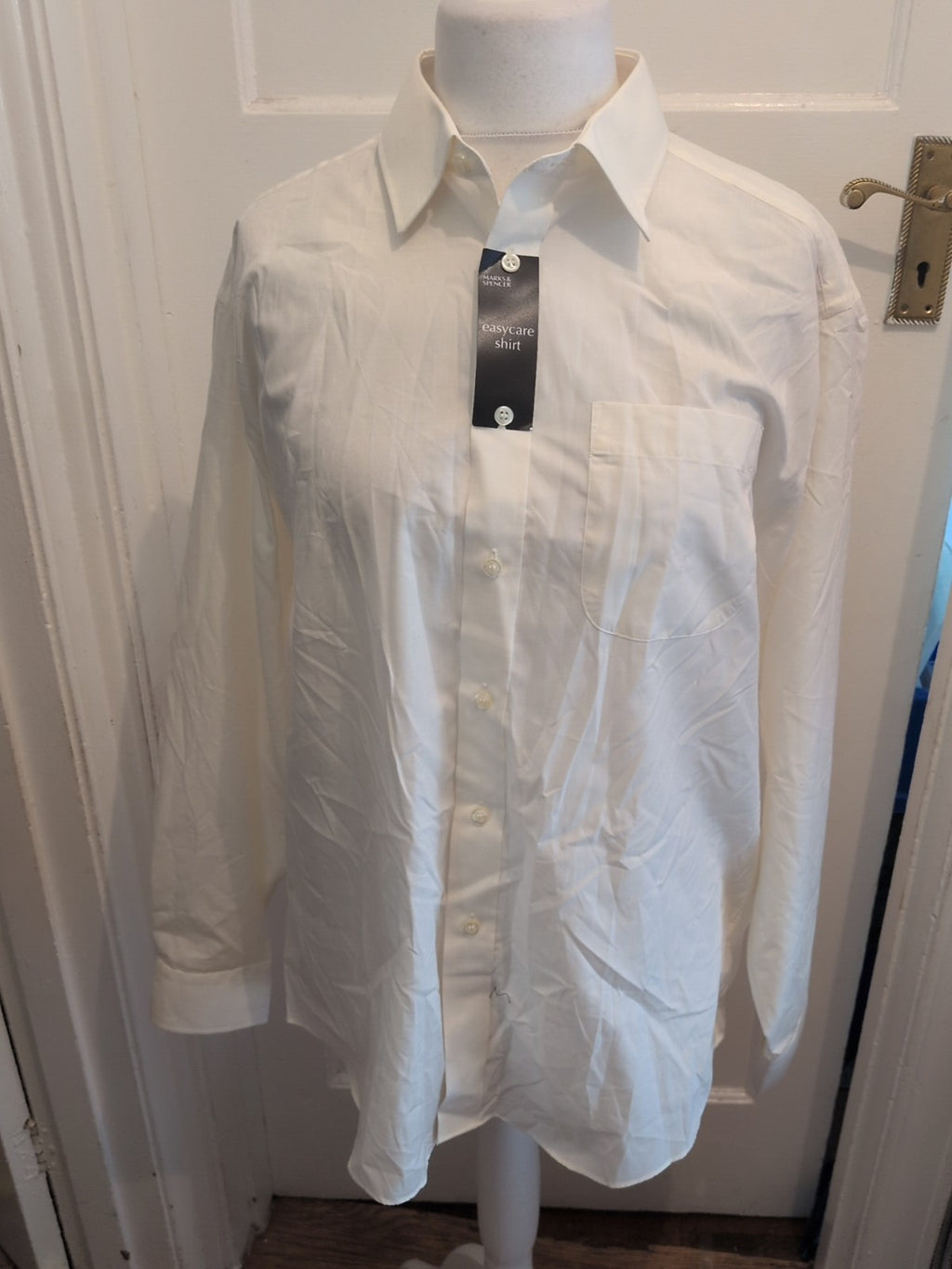 Brand New Marks And Spencer 16.5 Cream Long Sleeve Shirt
