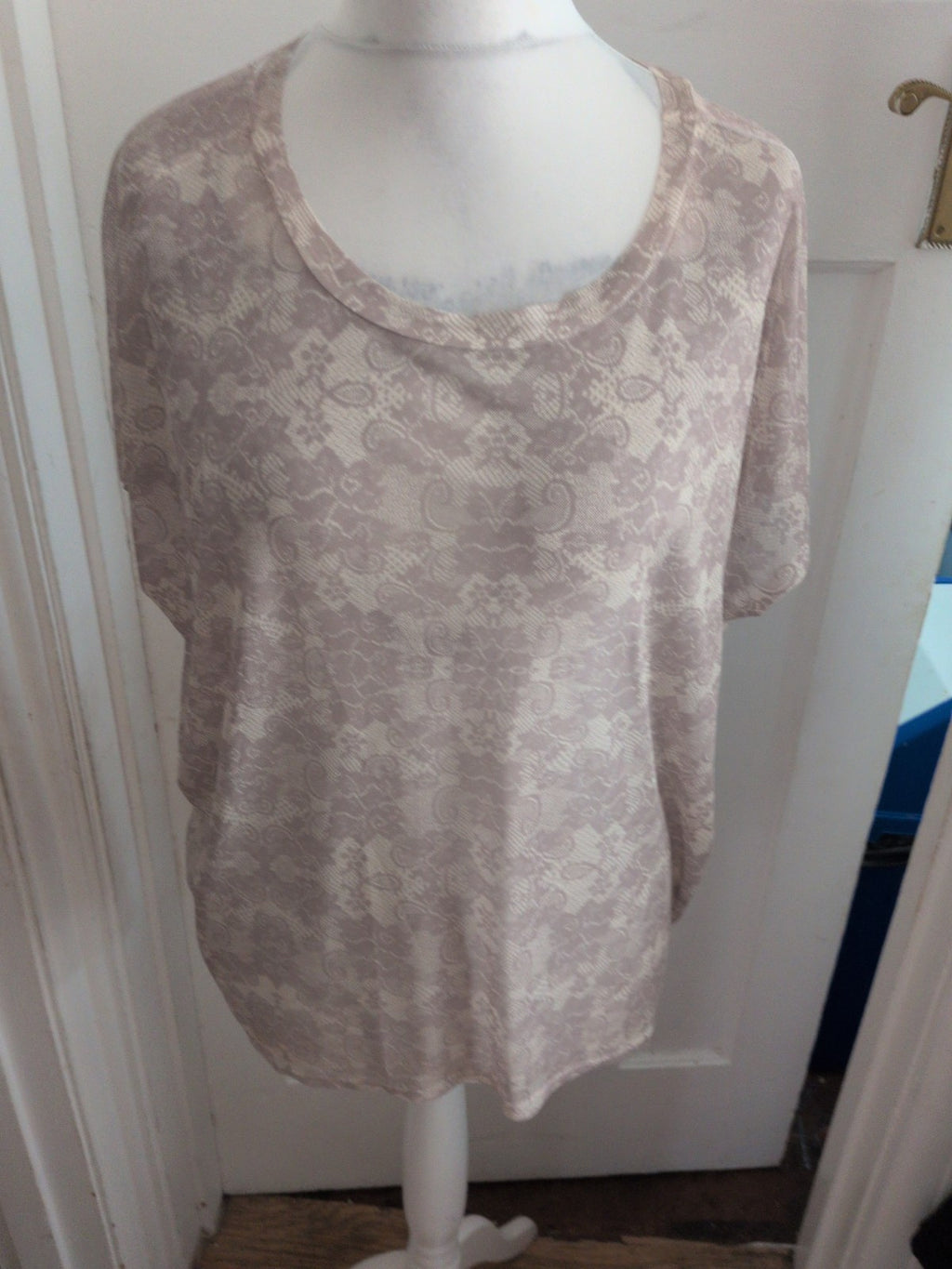 Blue Vanilla Medium Beige Mesh See Through T-shirt Short Sleeve