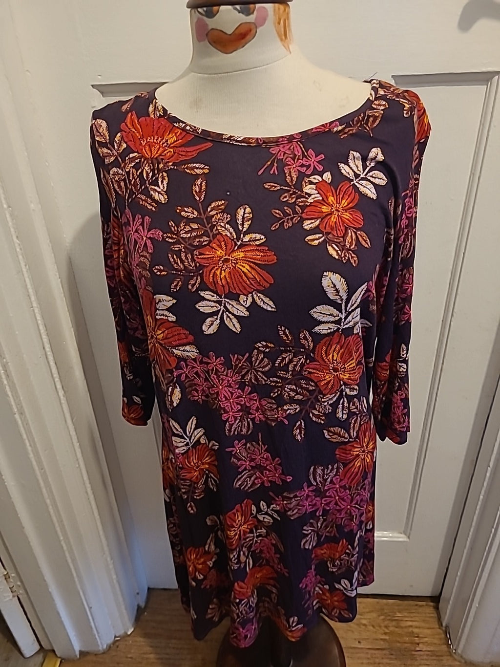 Ladies George Size 16 Purple/Red/Pink Floral Short Sleeved Dress