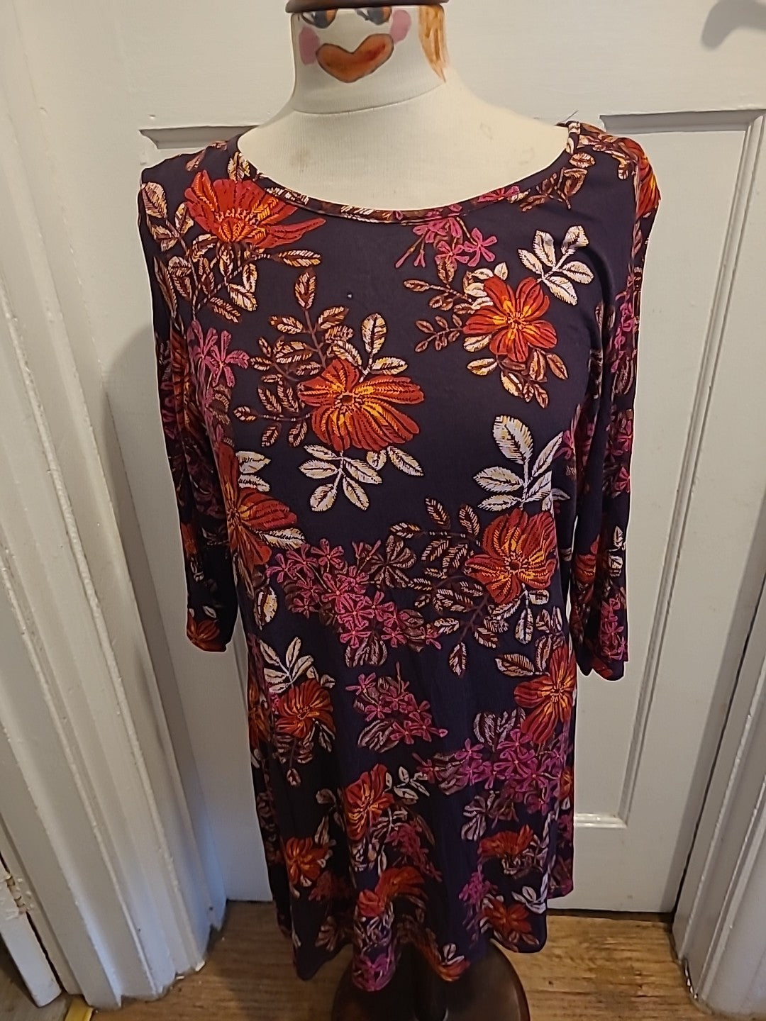Ladies George Size 16 Purple/Red/Pink Floral Short Sleeved Dress