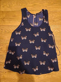 Ladies Primark Size 8 Navy Butterfly Zipped Back Blouse