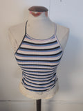 Ladies Primark Size 8 Multi Stripe Sleeveless T-shirt Scallop Hem