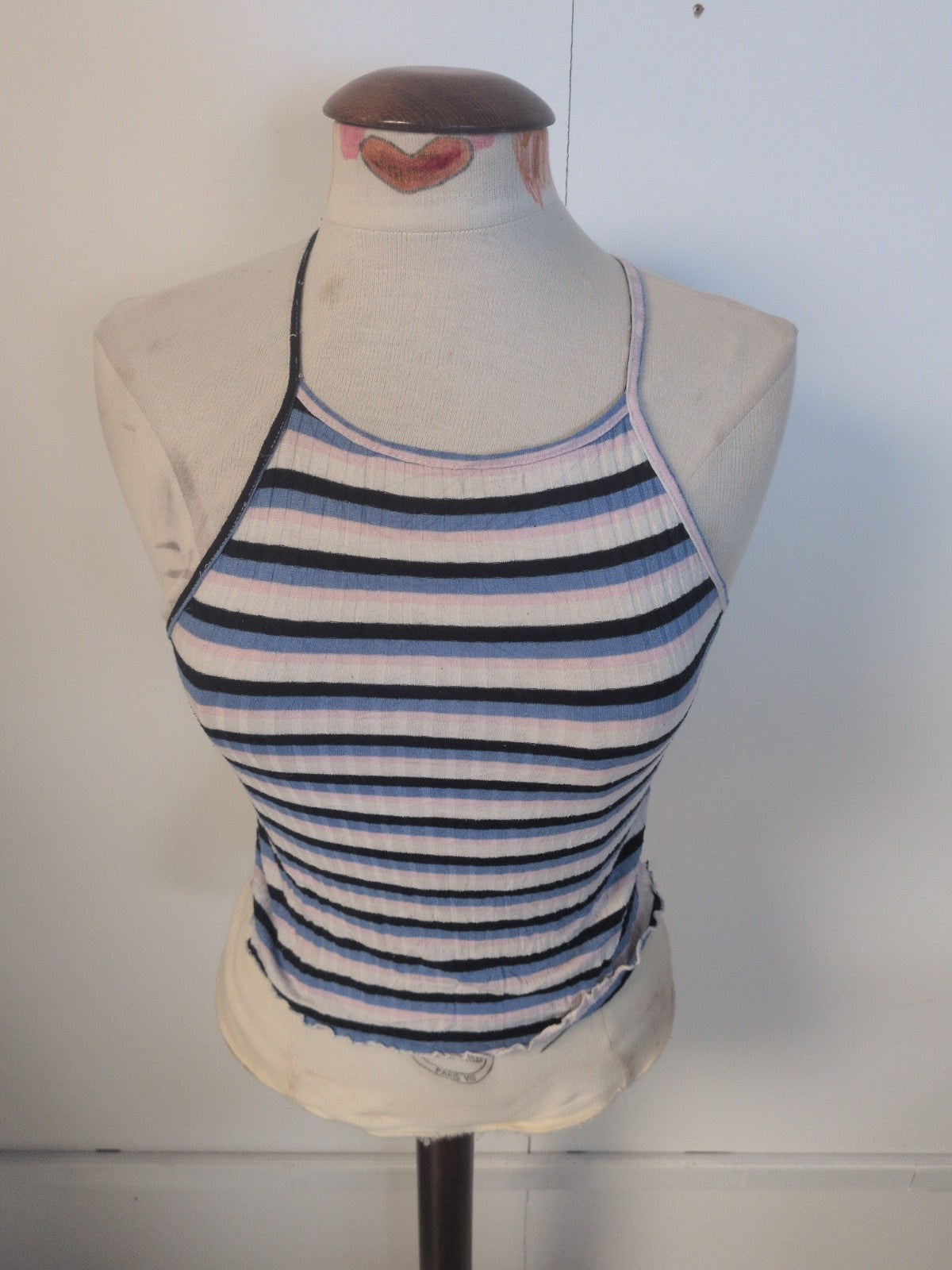 Ladies Primark Size 8 Multi Stripe Sleeveless T-shirt Scallop Hem