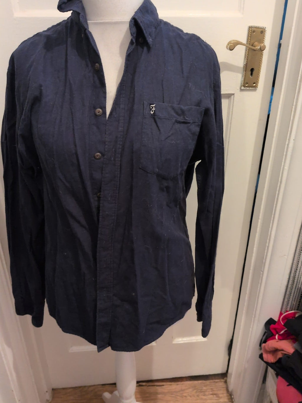 Farah Large Navy Long Sleeve Modern Fit Shirt