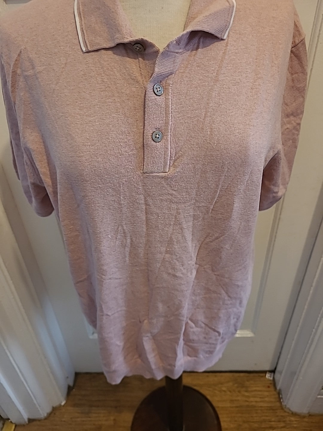 Mens M+S Size M Pale Pink Cotton Rich Short Sleeved Polo Shirt