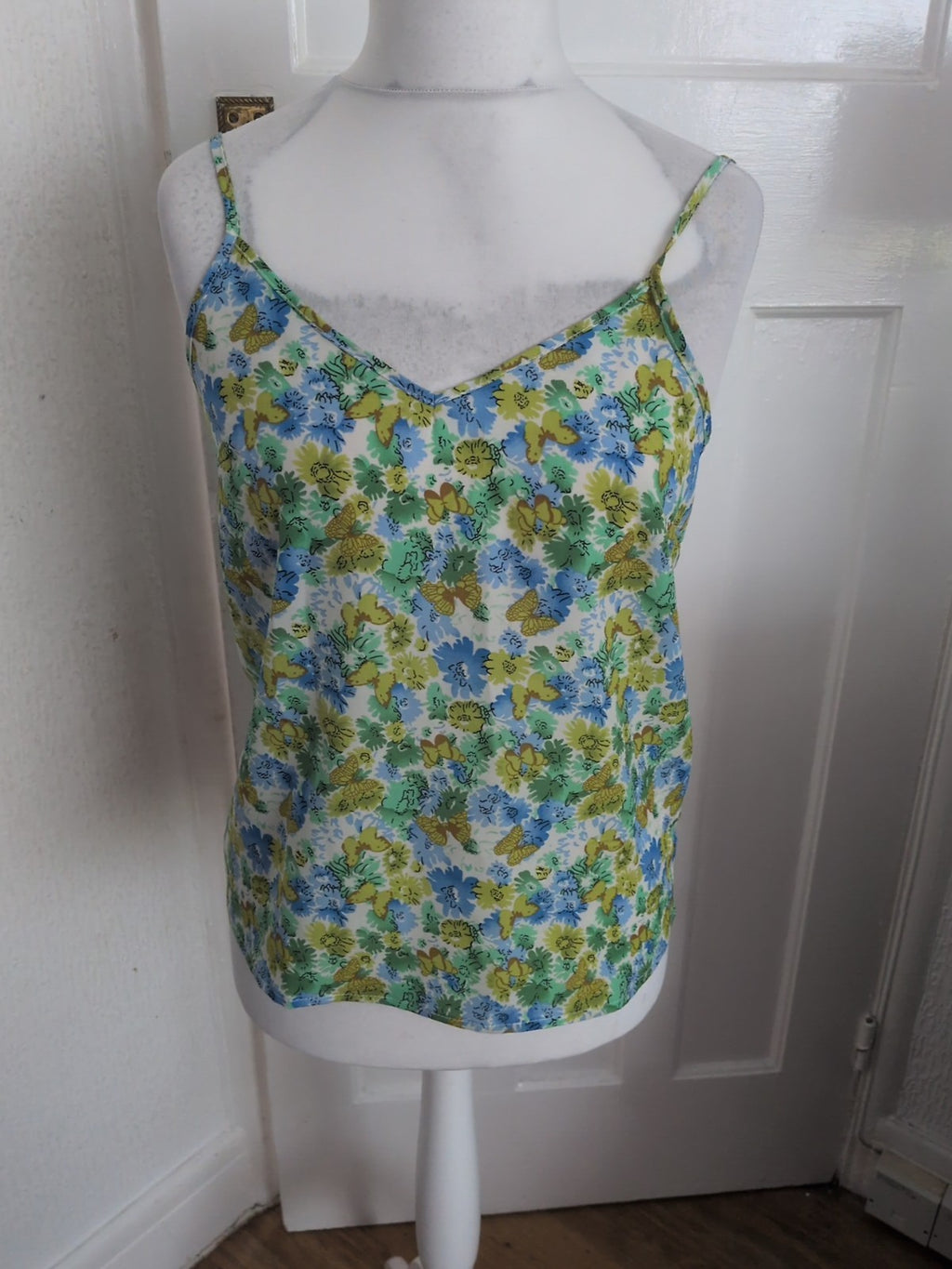 Shein Medium Green And Blue Floral Sleeveless Cami Top