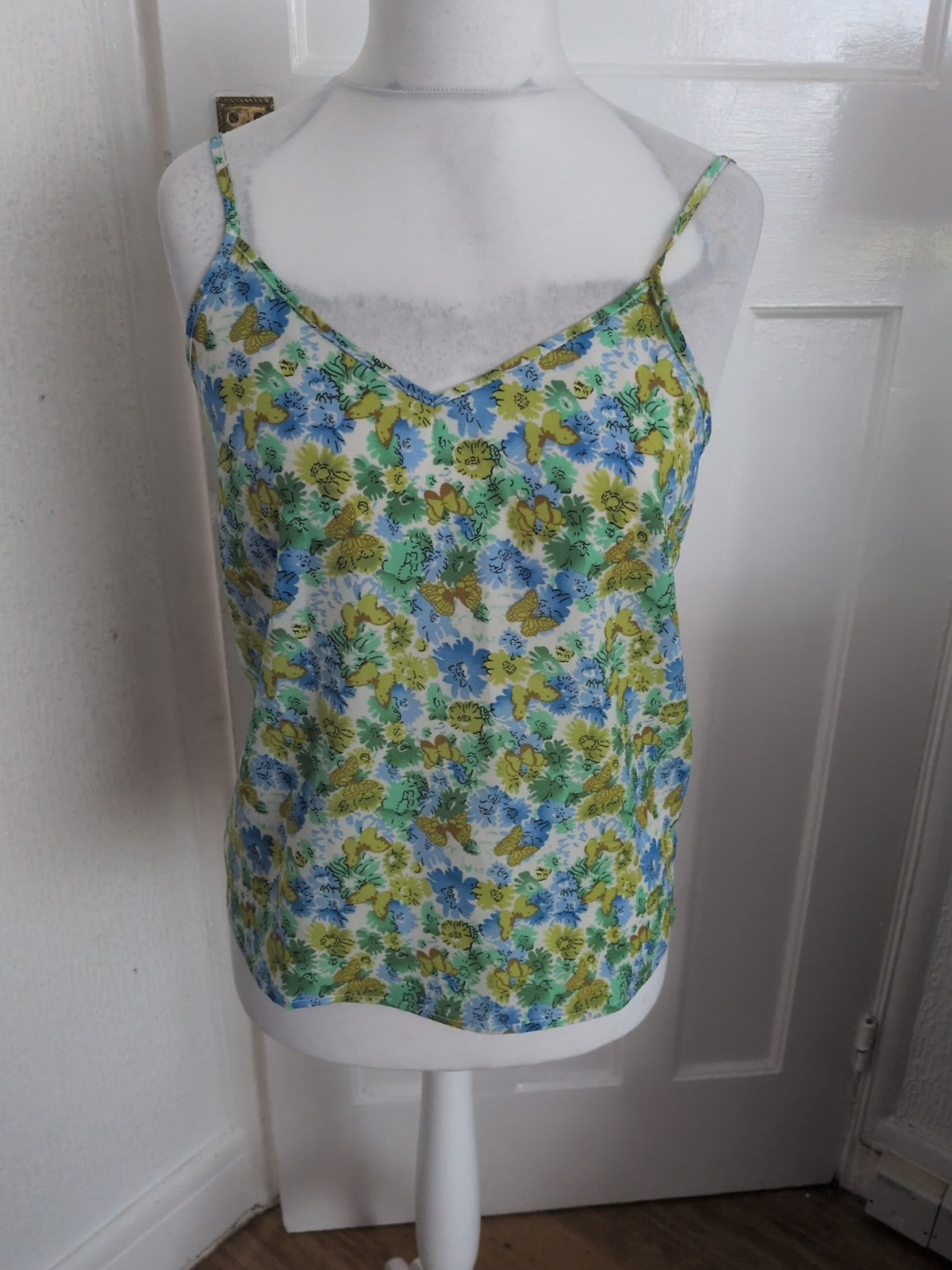 Shein Medium Green And Blue Floral Sleeveless Cami Top