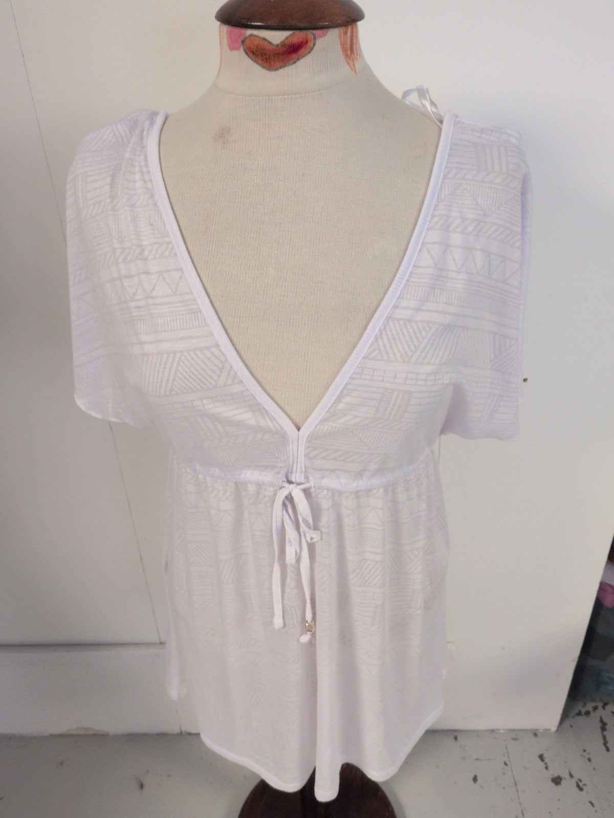 Primark 10-12 White Wide V Neck Blouse