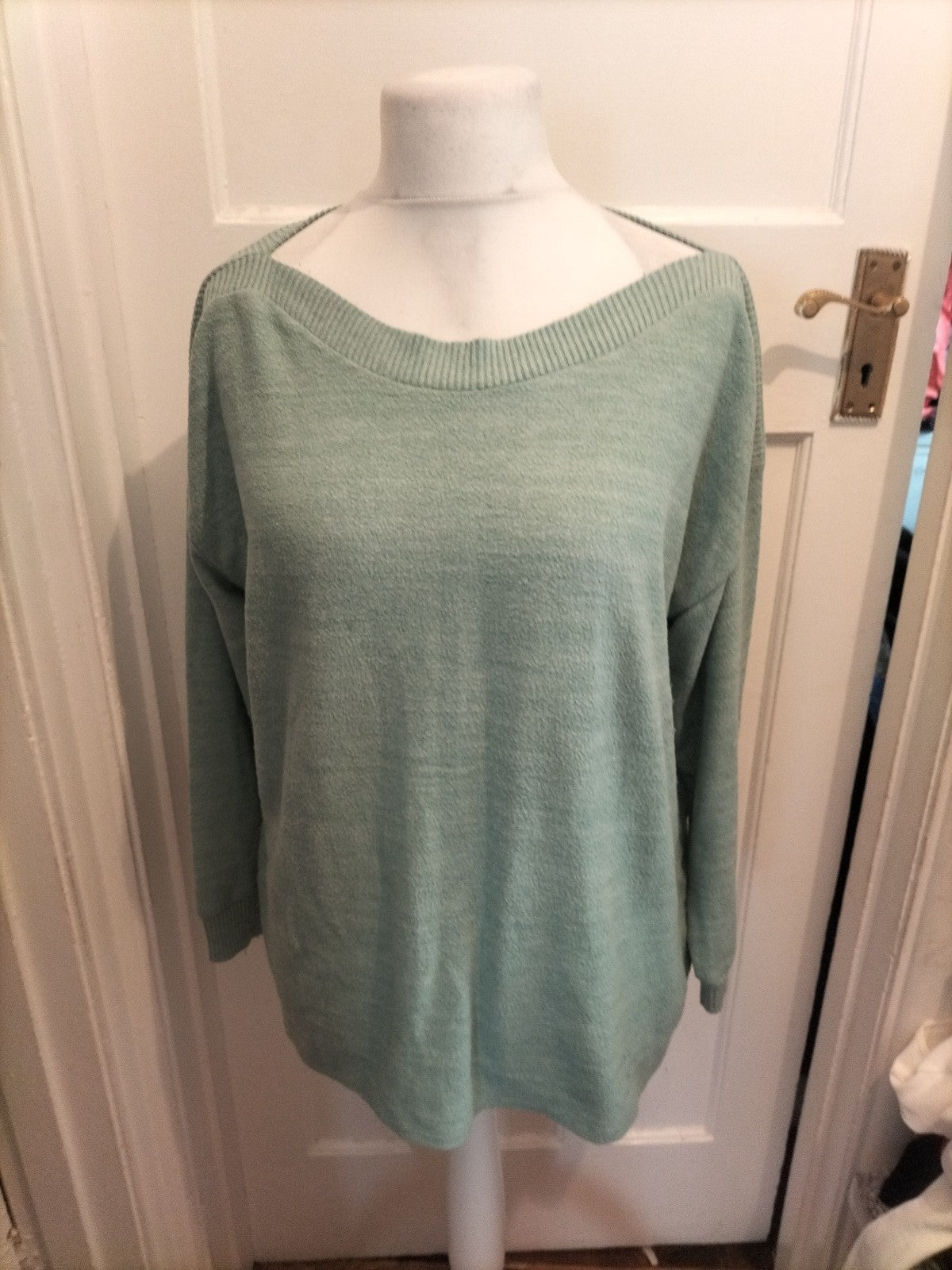Ladies Papaya Size L Turquoise Ribbed Hem And Cuff Jumper