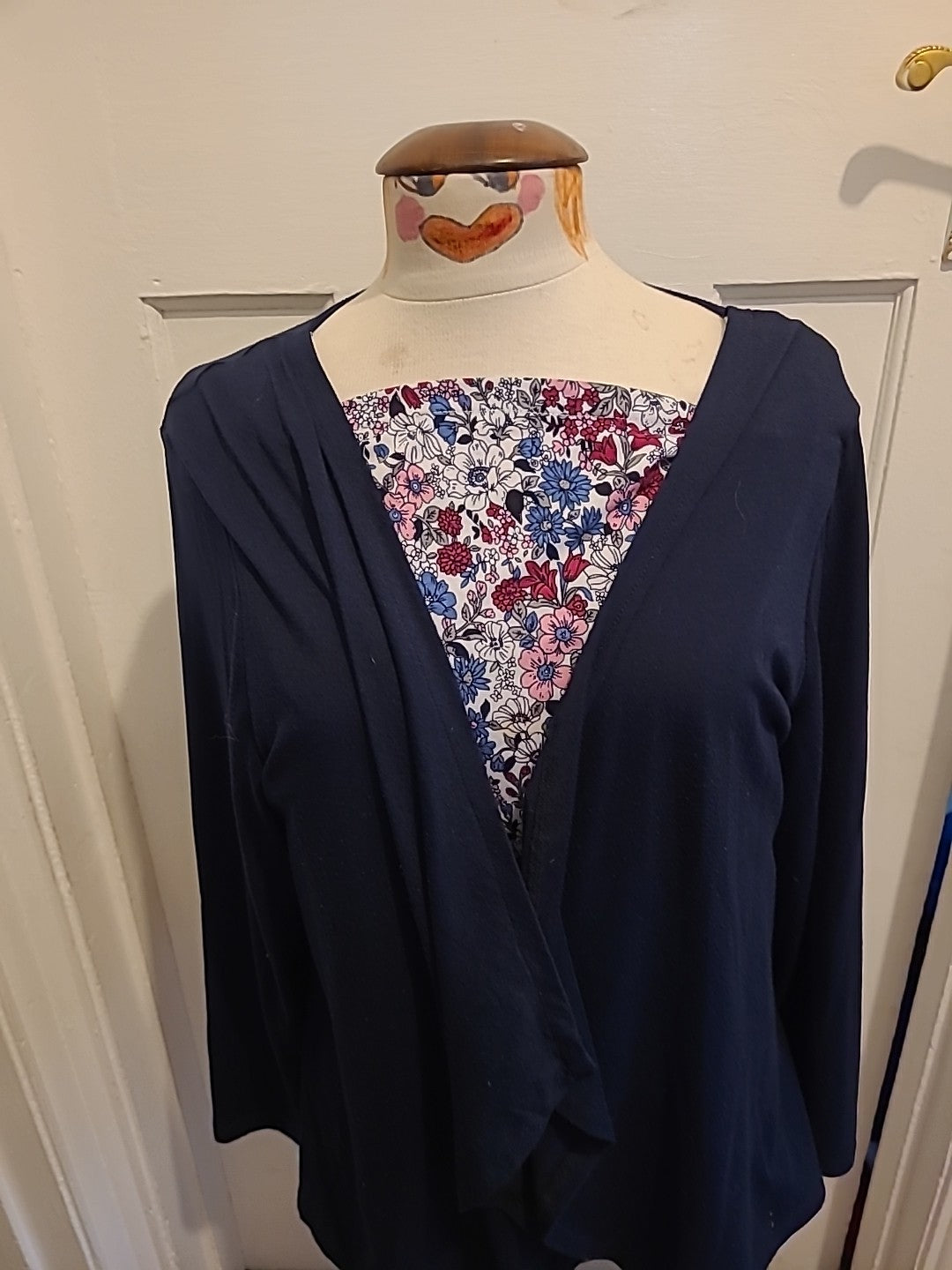 Ladies Cerulean Size XL Navy Floral Long Sleeved Blouse