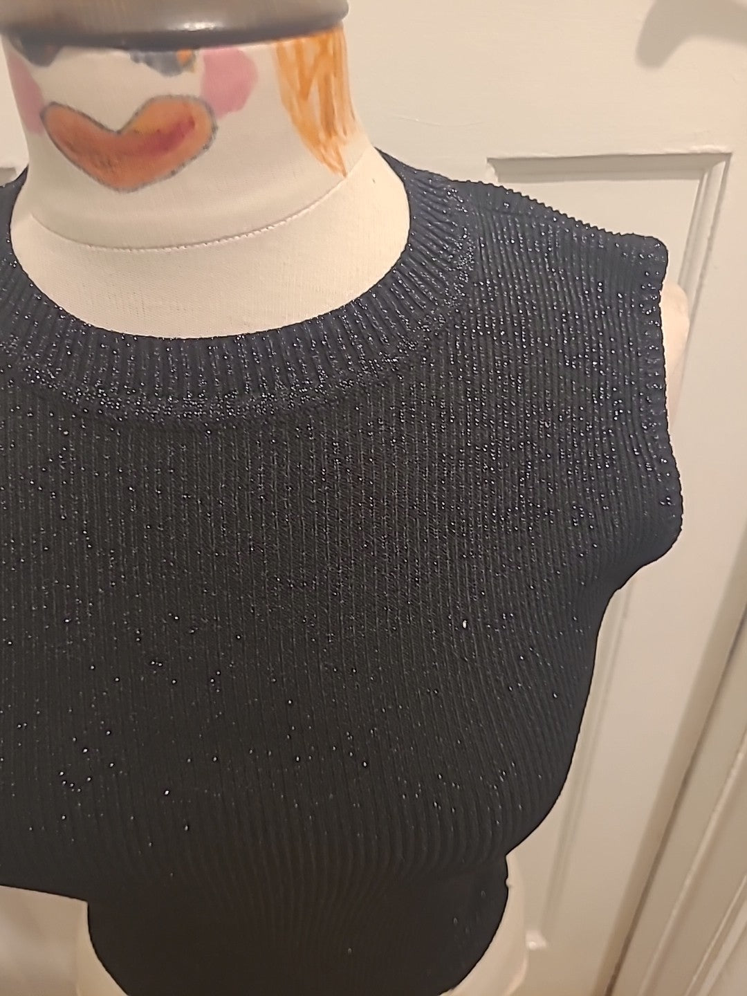 Ladies Primark Size Medium Black Glittery Sleeveless Tsnk Top