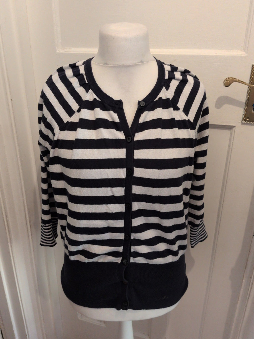 Medium Navy And Winter White Buttoned Cardigan