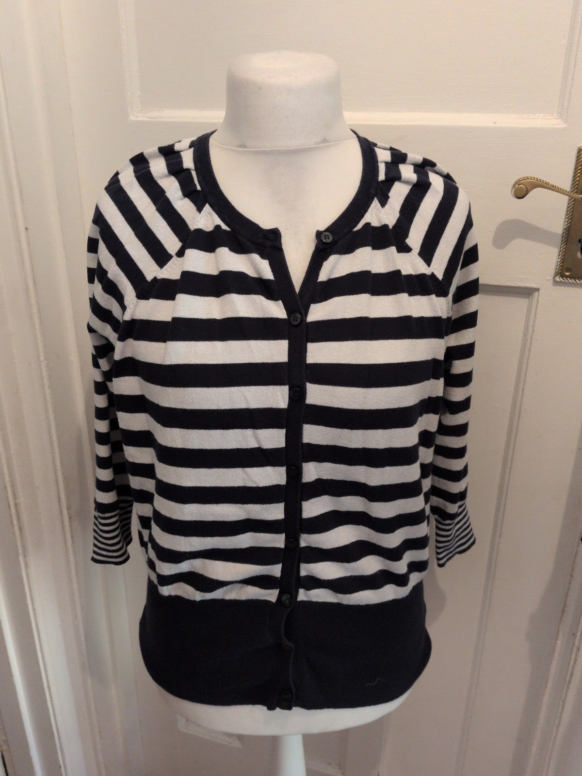 Medium Navy And Winter White Buttoned Cardigan