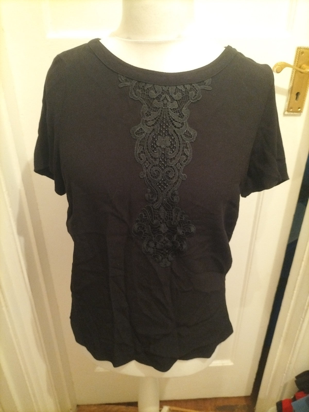 Marks And Spencer 10 Black Patterned Short Sleeve Blouse