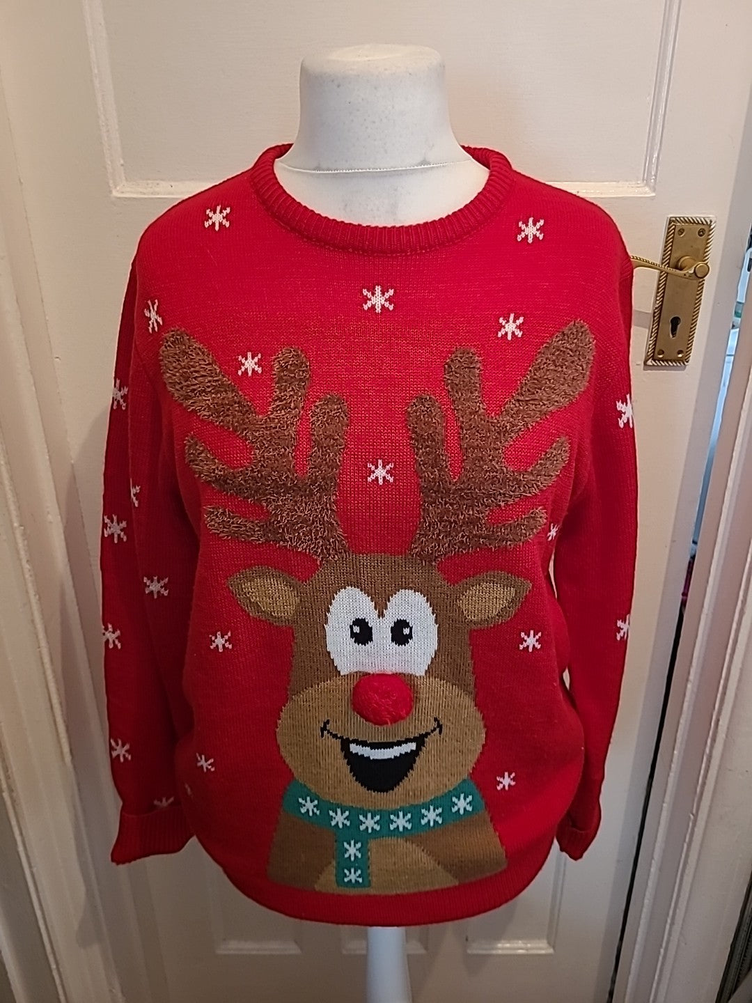 Mens Size Large Red Reindeer Pullover Jumper