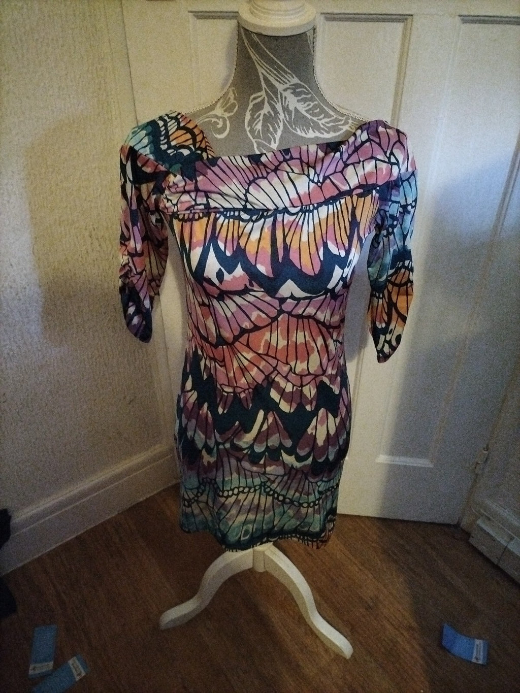 Ladies Next Size 8 Multi Coloured Mid Sleeved Short Dress