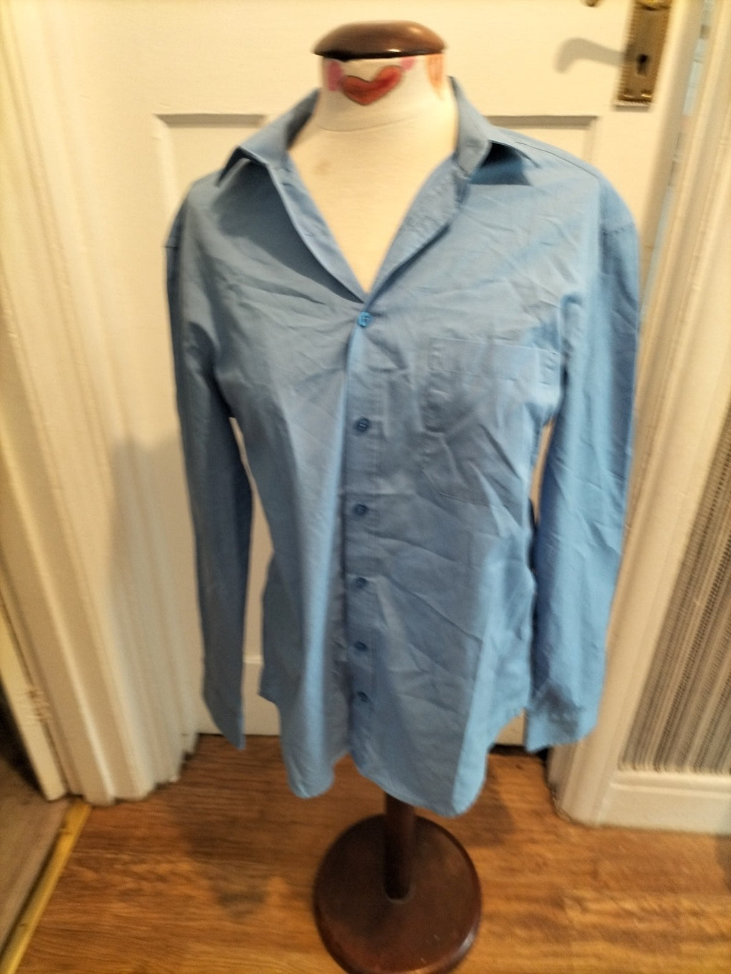 Mens F&F Size 15.5" Blue Regular Fit Long Sleeved Shirt