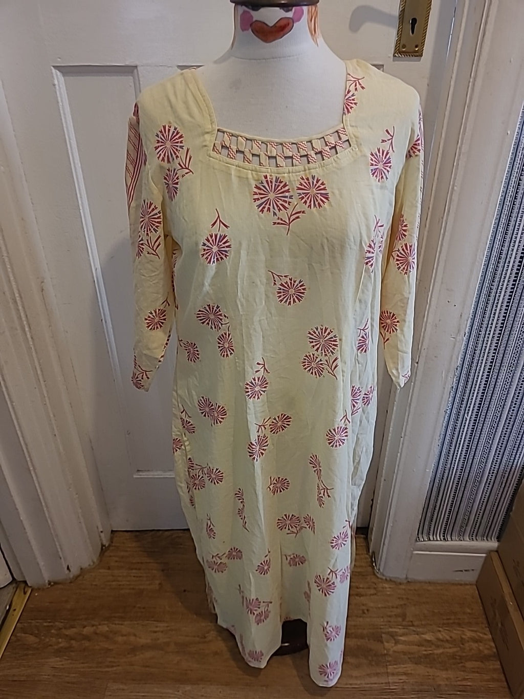 Ladies Shafi Size Medium Yellow Mid Sleeved Dress