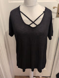 Papaya 14 Short Sleeve V Neck Cross Cross Top Black