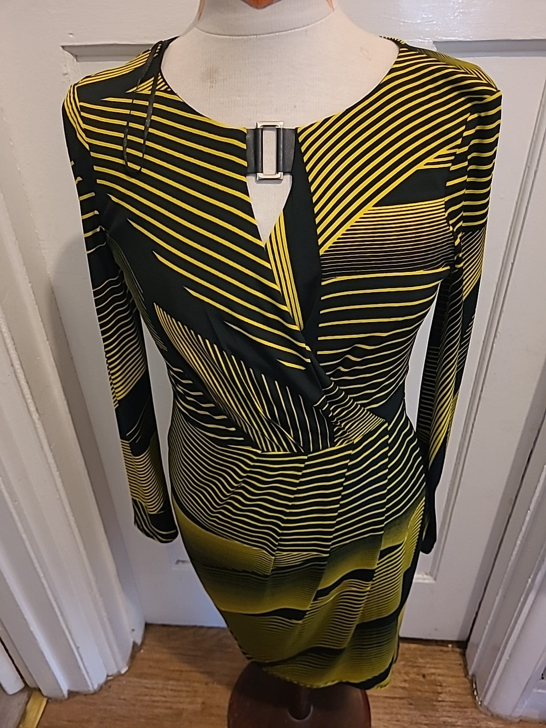 Ladies Star By Julien Mcdonald Size 10 Yellow Black Long Sleeved Dress