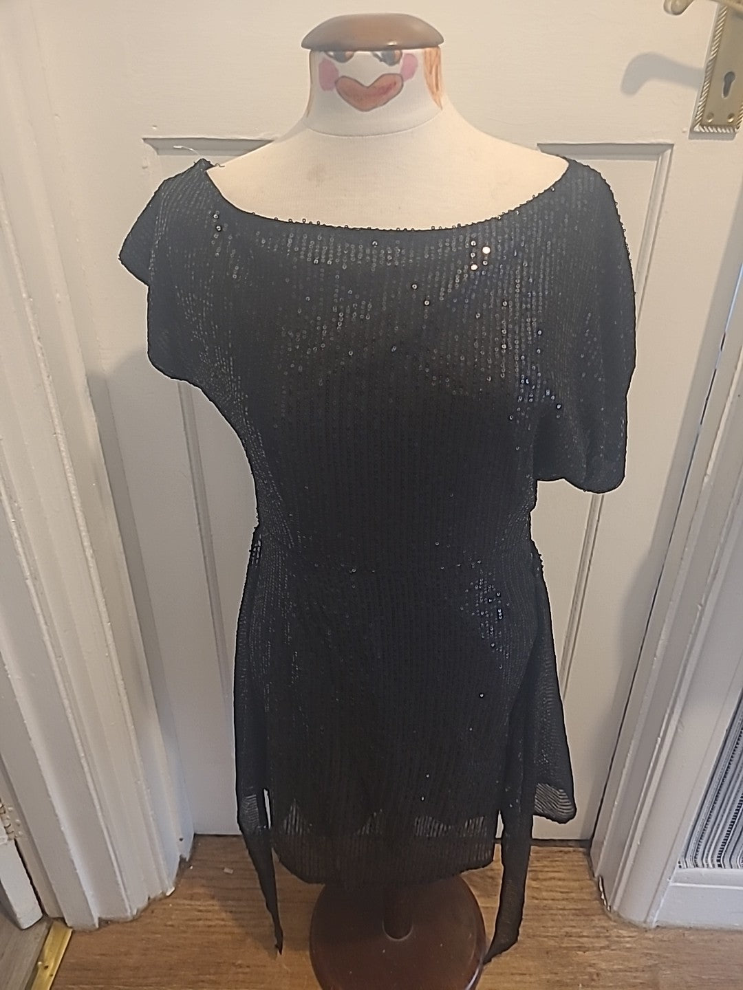 Ladies Size Large Black Glitter Short Sleeved Dress