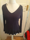 Ladies Marks And Spencer Size 14 Dark Midnight Frilly Hem V Neck Blouse