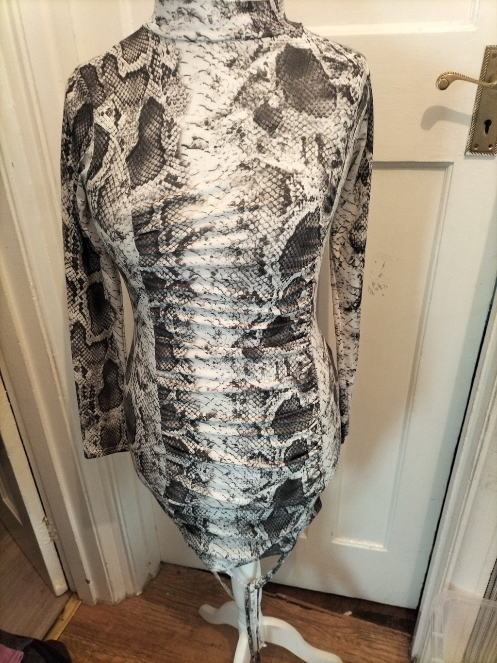 Ladies Pretty little thing Size 12 Grey And White Crocodile Skin Patterned Dress