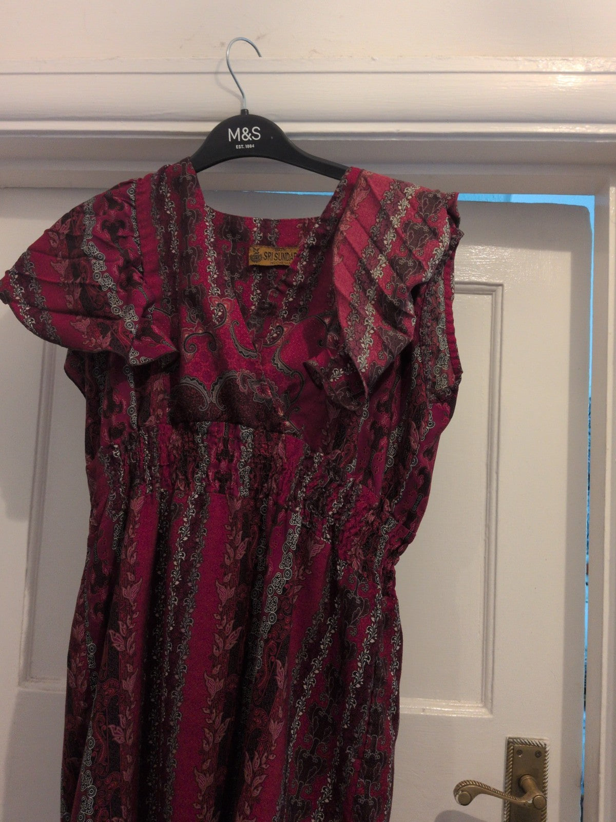 Batik Small Red Aztec Sleeveless V Neck Fit And Flare Dress
