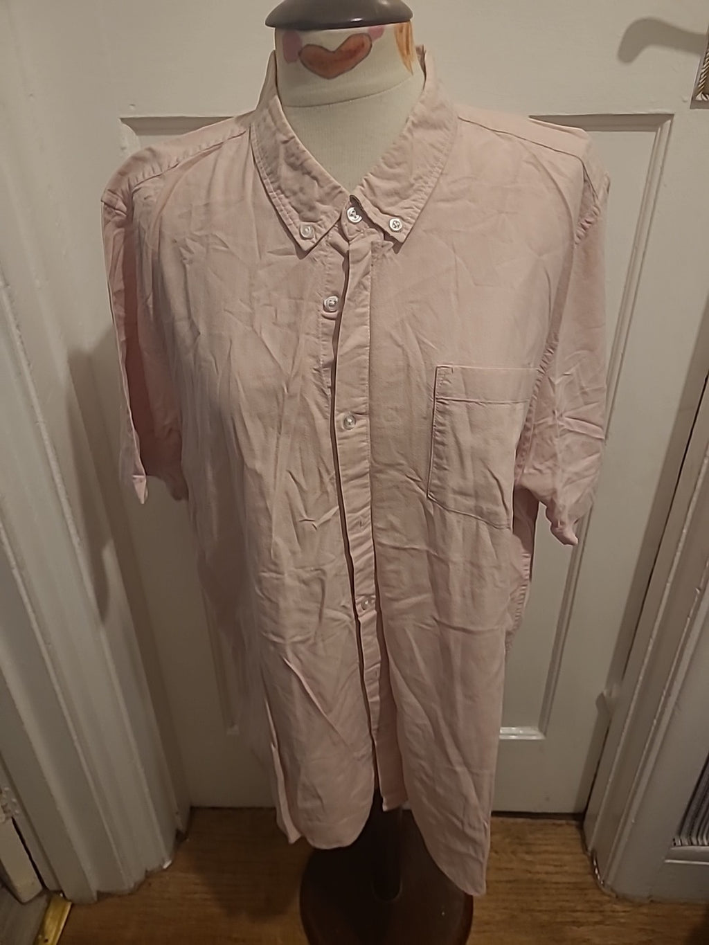 Mens Primark Size 3XL Slim Fit Baby Pink Short Sleeved Shirt