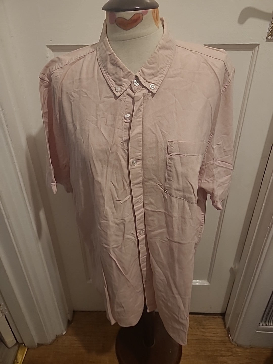 Mens Primark Size 3XL Slim Fit Baby Pink Short Sleeved Shirt