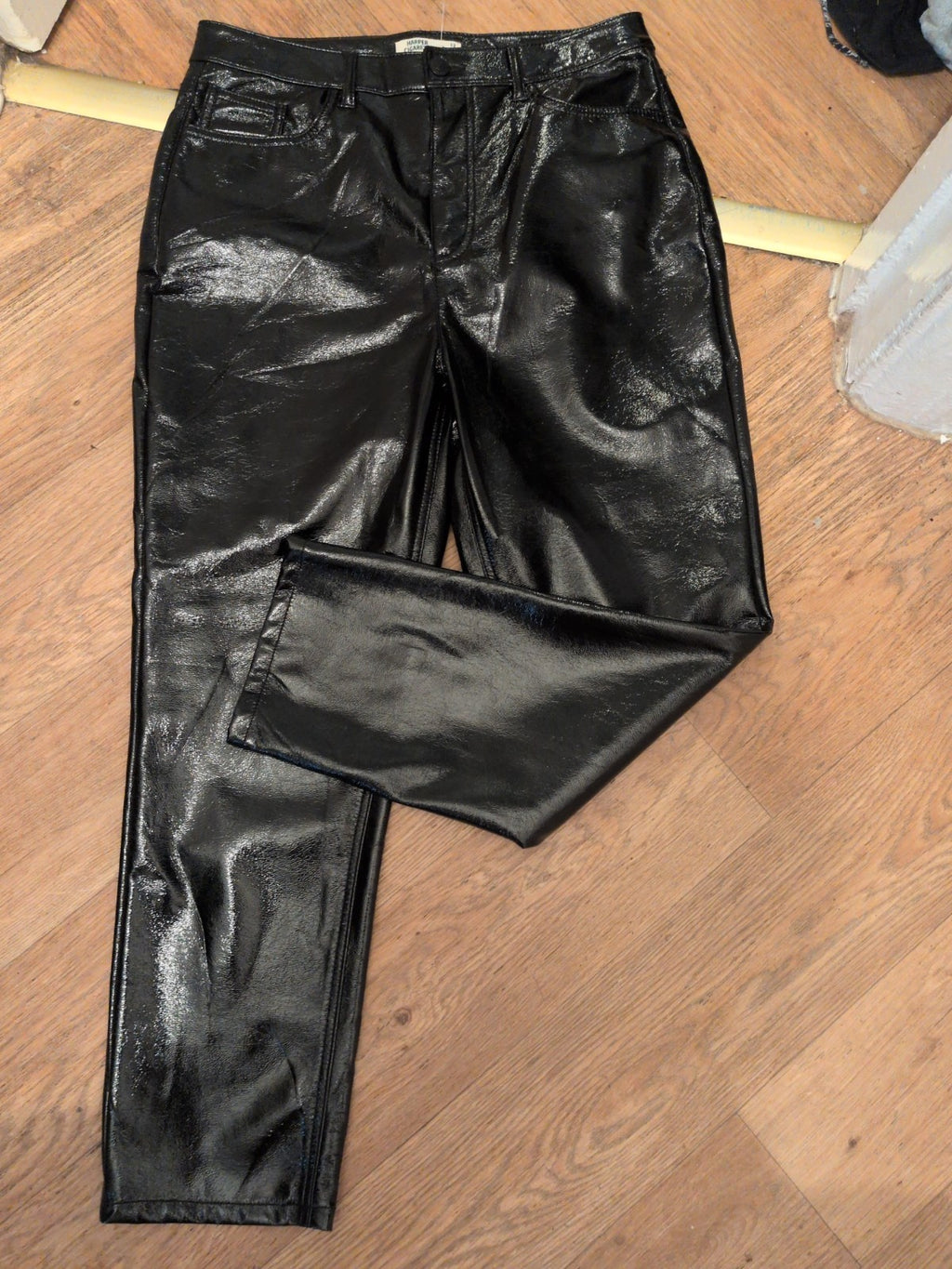 Marks And Spencer 12 Regular Harper Cigarette Pleather Black Trousers