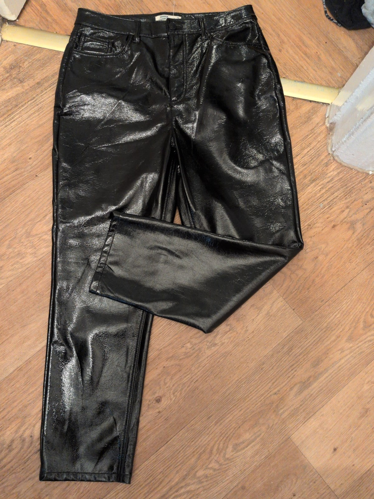 Marks And Spencer 12 Regular Harper Cigarette Pleather Black Trousers
