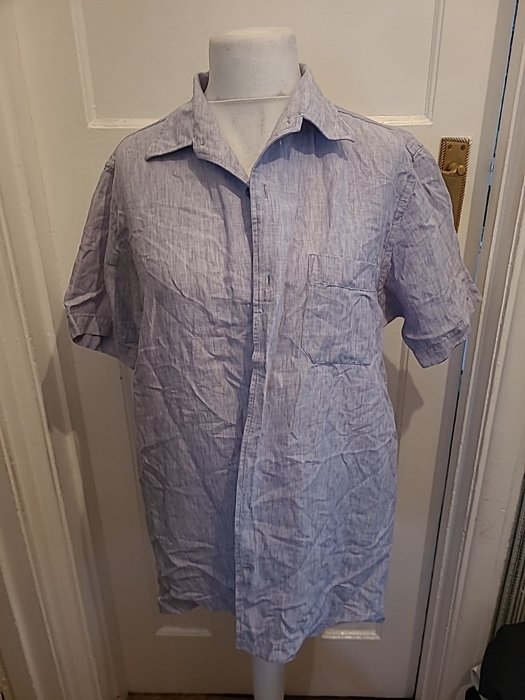 Mens Haggar Size L Pale Grey Fleck Short Sleeved Shirt