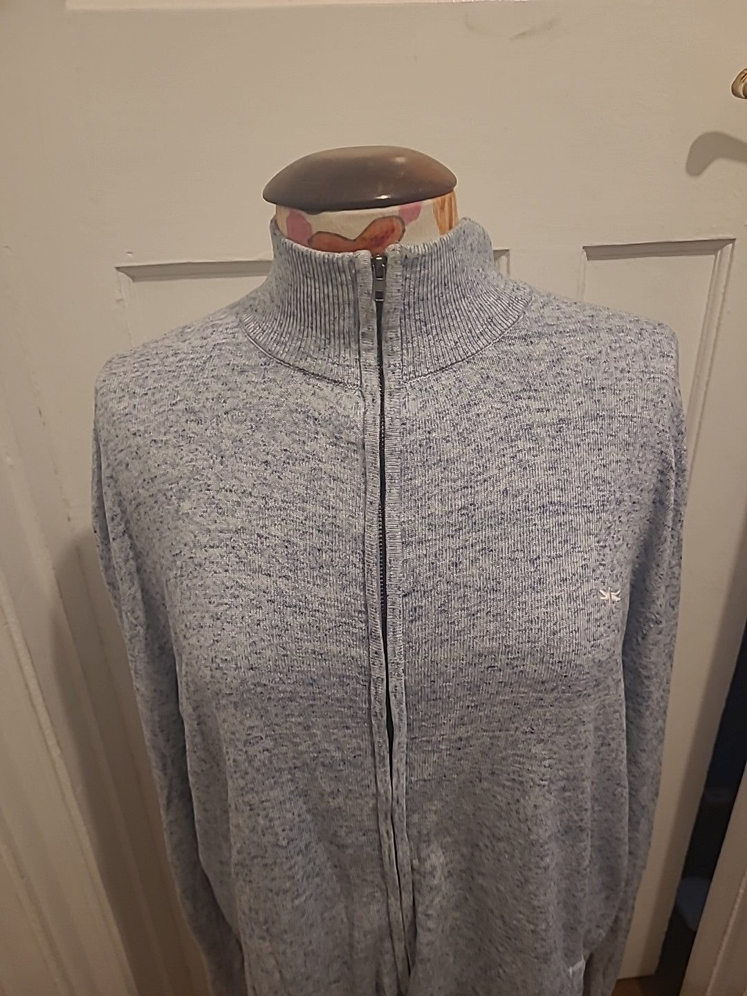 Mens Easy Size Large Grey/Blue Fleck Zip Through Jacket