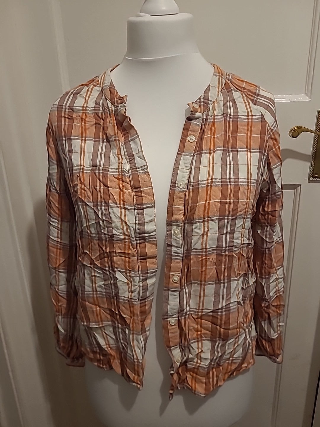 Ladies Tu Size 14 Orange/Brown/Cream Long Sleeved Blouse