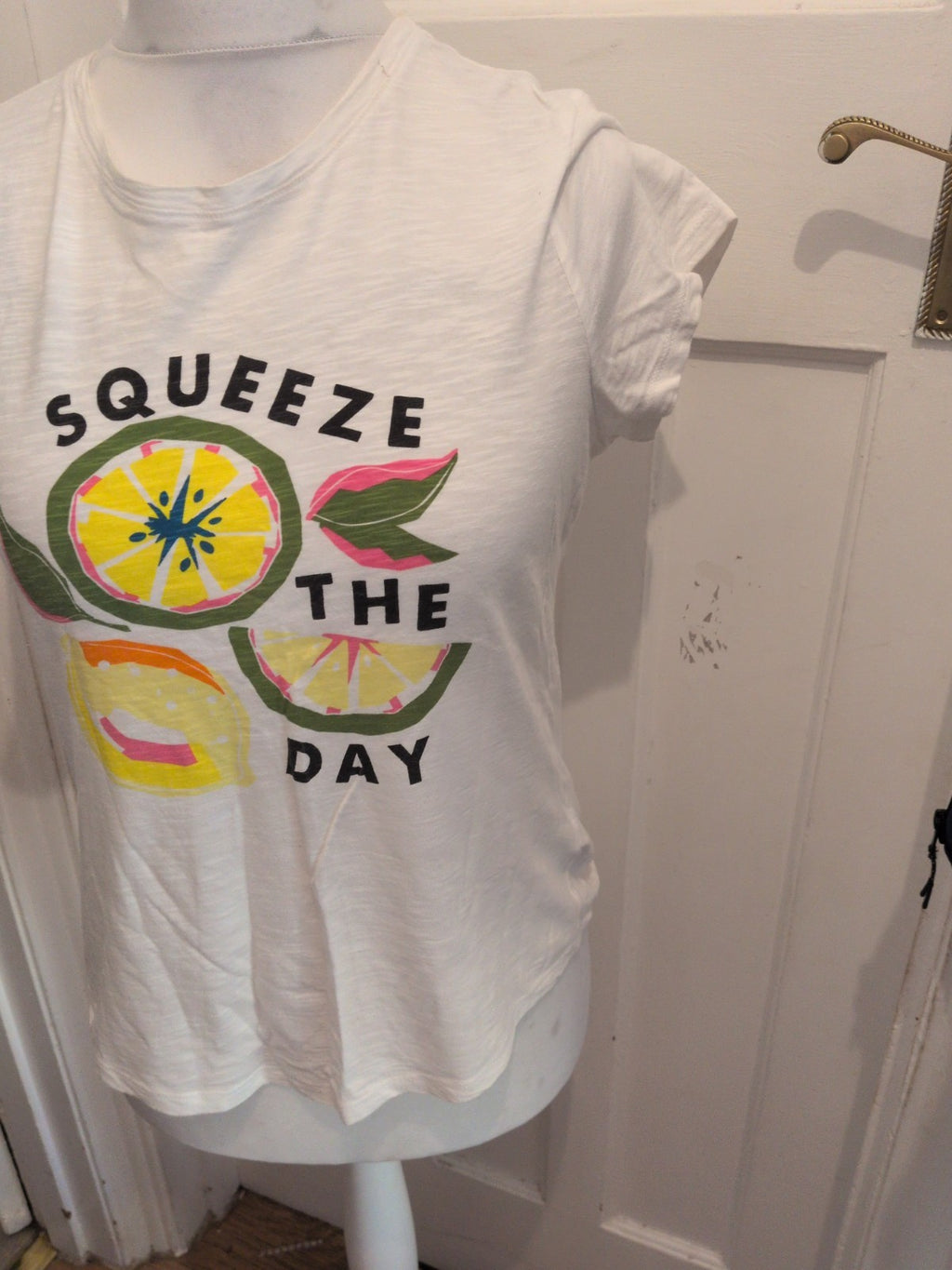 M&S Collection 12 White Print Melon Short Sleeve Tshirt