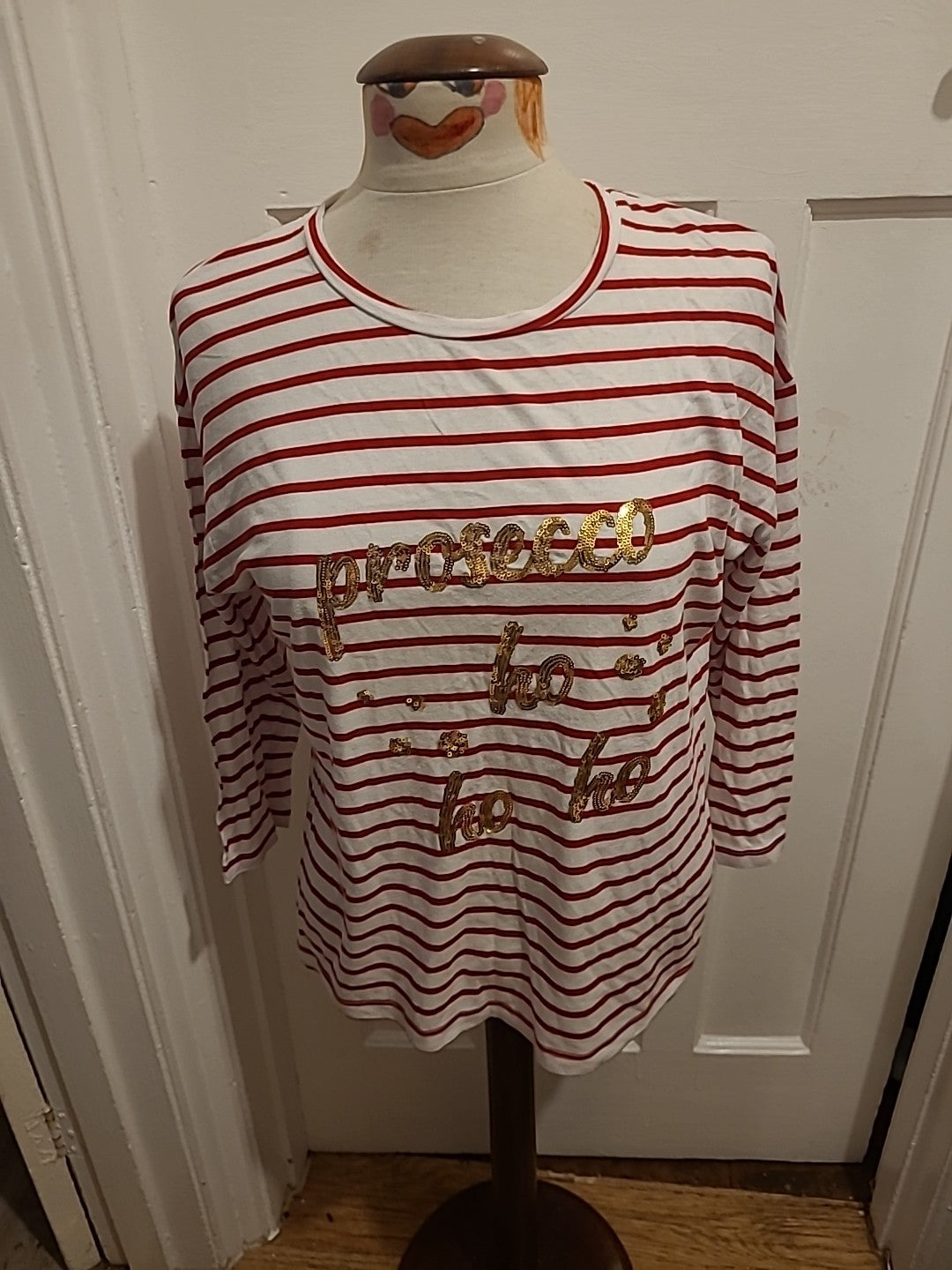 Ladies Debenhams Size 14 White And Red Striped Christmas Top