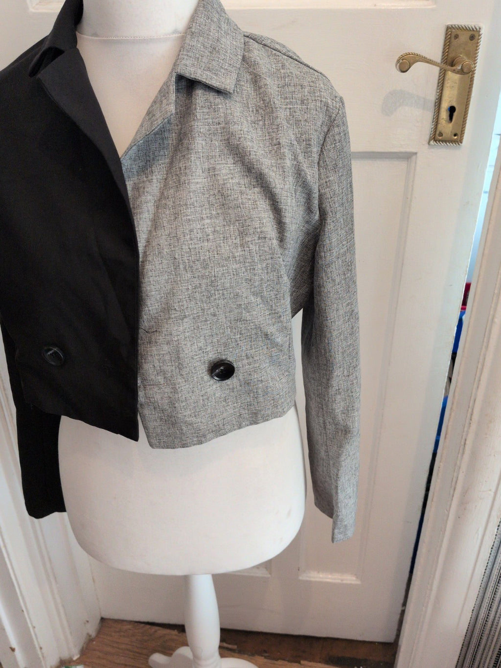 Shein Large Half Grey Half Black Long Sleeve Button Blouse