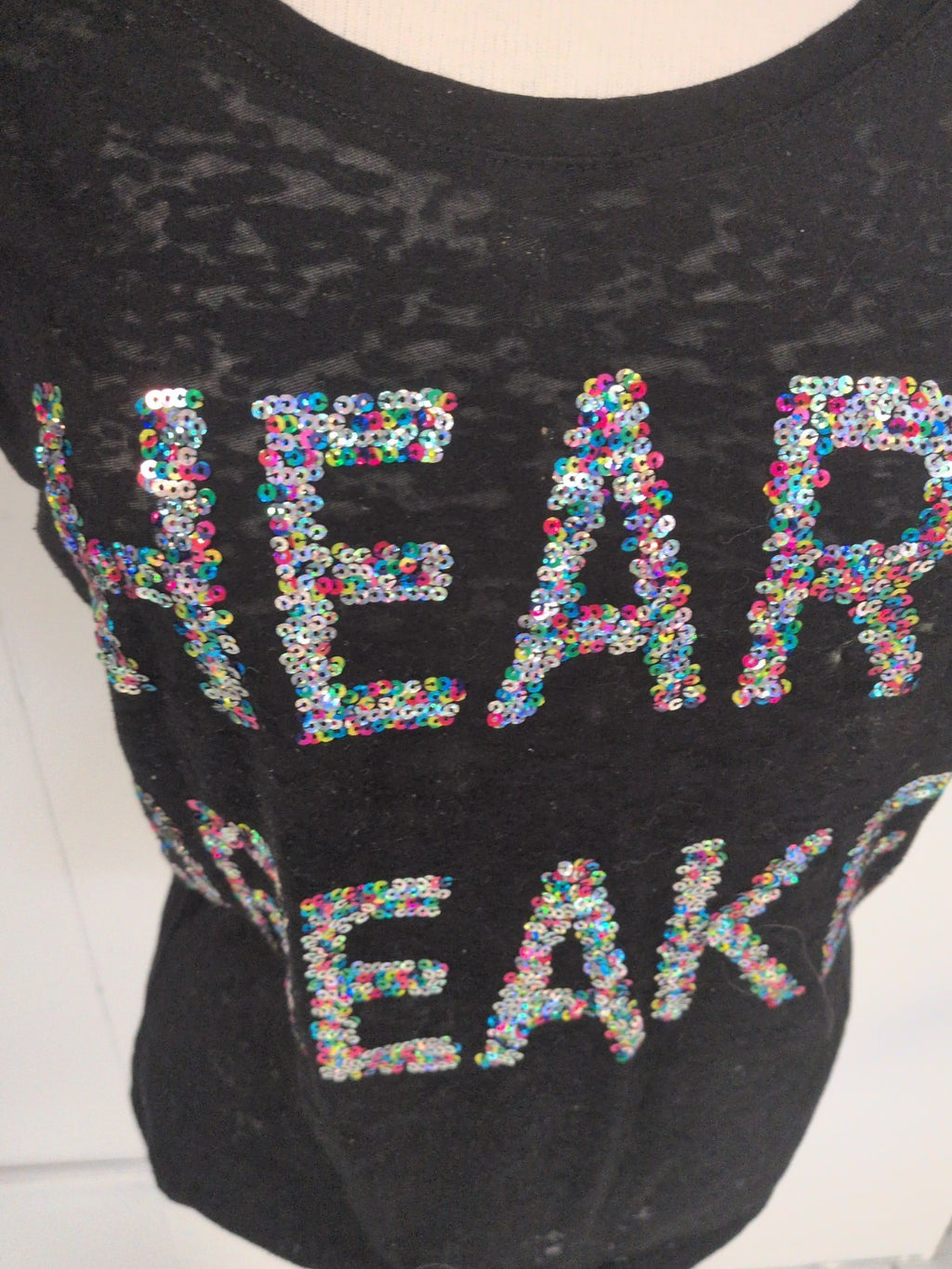 Primark 12 Black With Multicoloured Sequins "Heartbreaker" T-shirt Short Sleeve