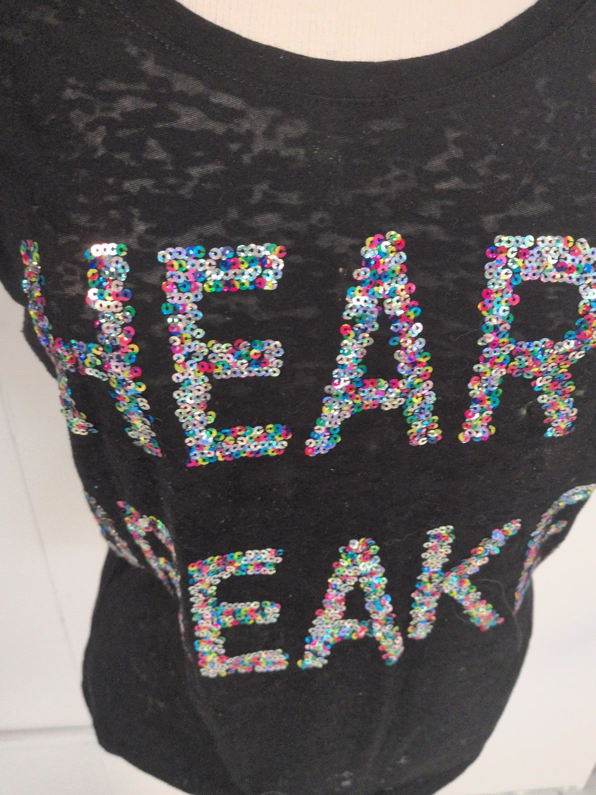 Primark 12 Black With Multicoloured Sequins "Heartbreaker" T-shirt Short Sleeve