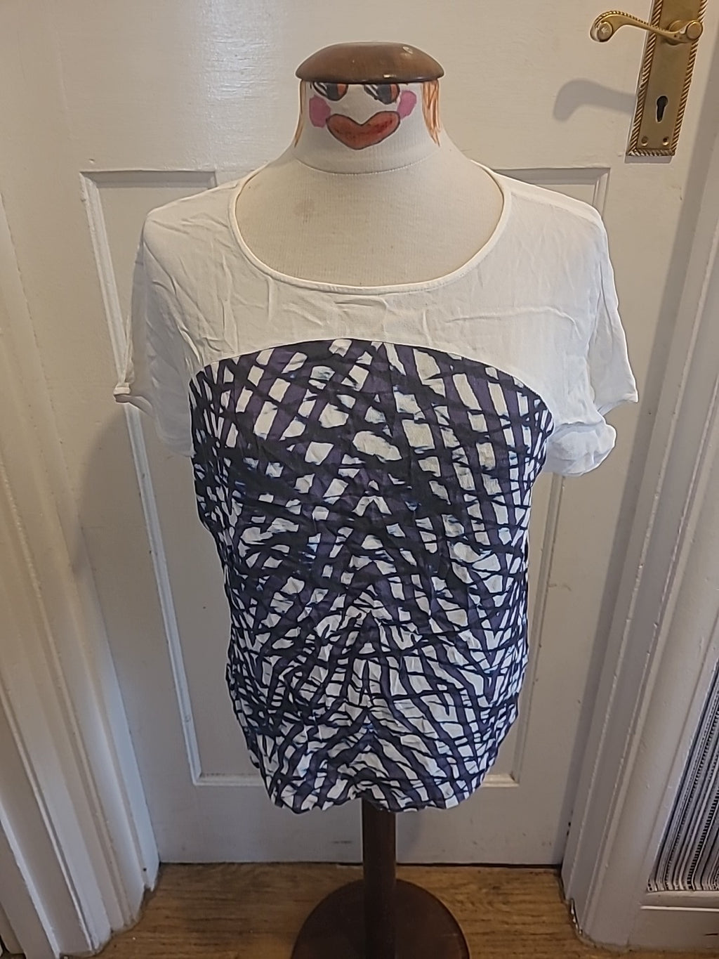 Ladies Mary Portas Size 10 White Purple Short Sleeved Tshirt