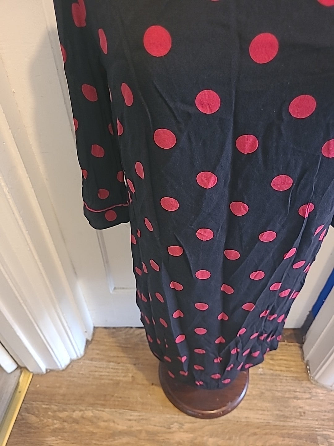 Ladies Next Size 12 Black/Pink Spotted Mid Sleeved Dress