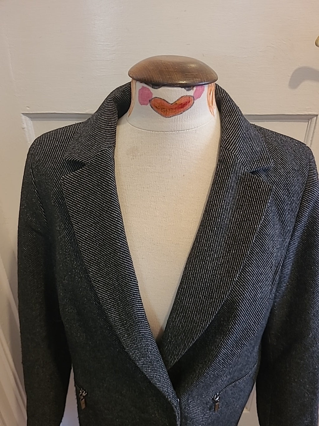 Ladies Marks And Spencer Size 12 Grey Navy Lined Long Sleeved Jacket