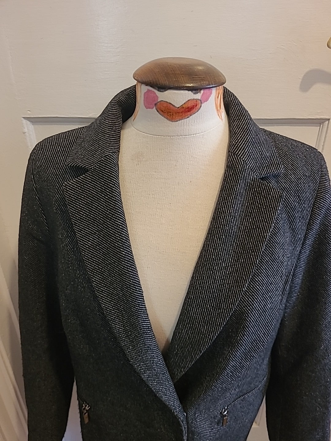 Ladies Marks And Spencer Size 12 Grey Navy Lined Long Sleeved Jacket