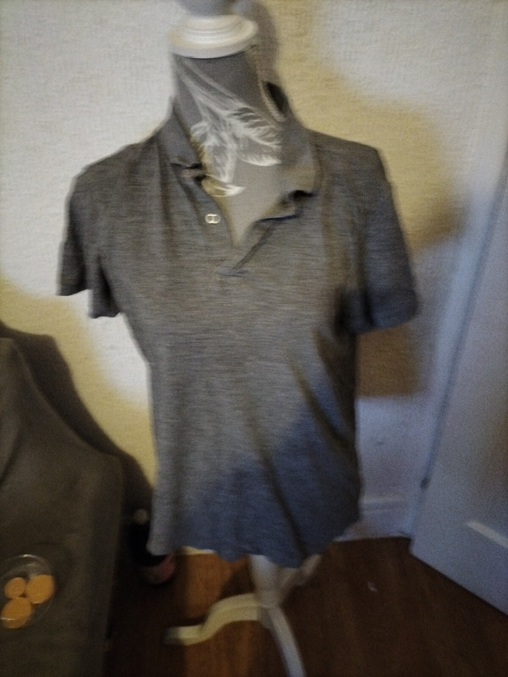 Mens Medium Regular Fit Grey Short Sleeved Polo