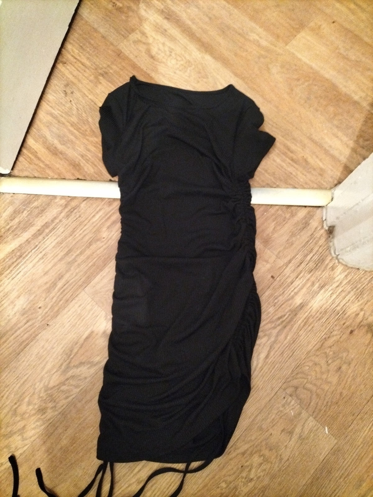 Ladies Shein Size M Black Short Sleeved Ruched Dress