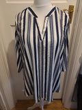 Ladies Size XL Blue/White/Grey And Black Striped Blouse 3/4 Sleeved