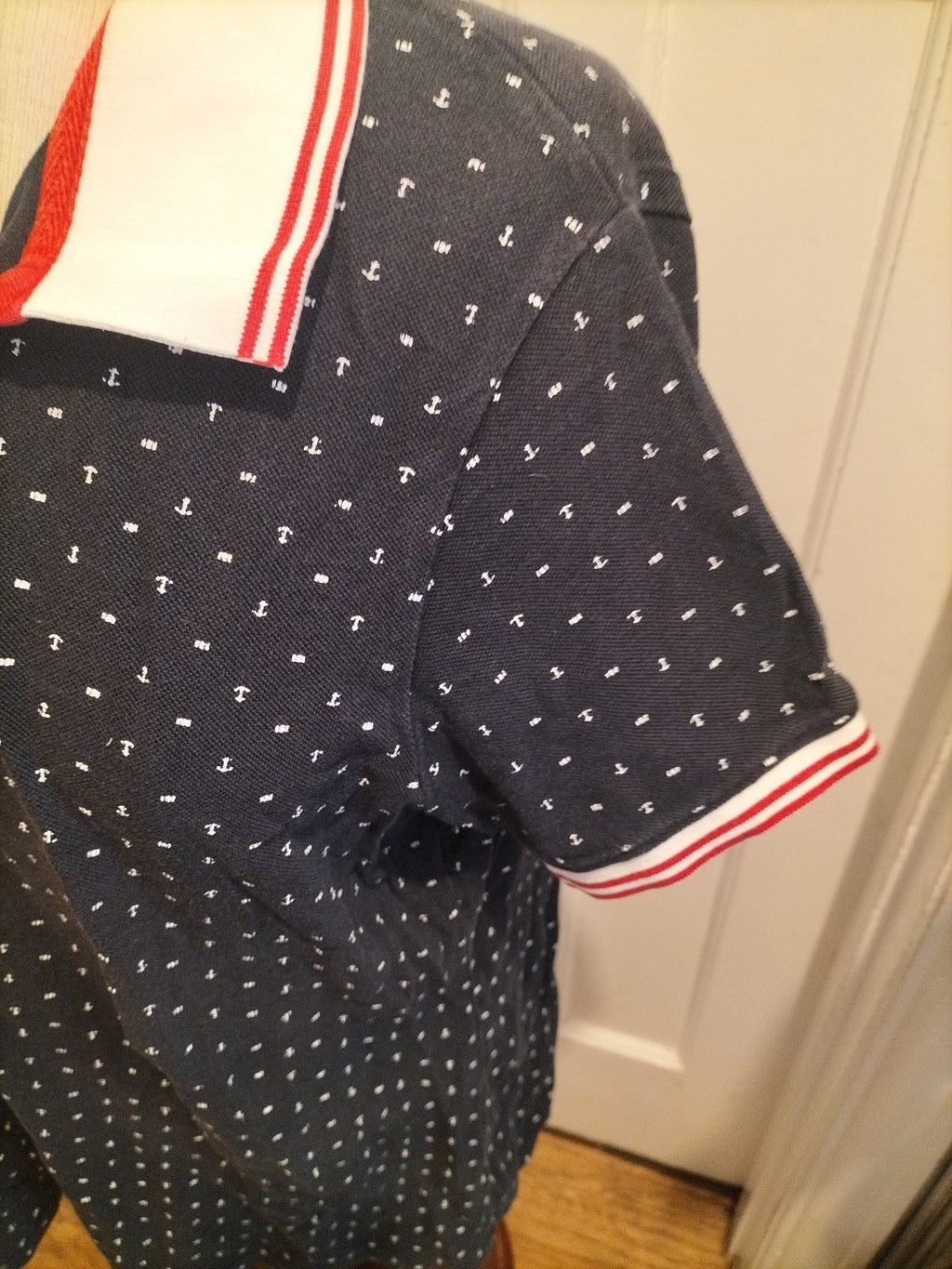 Mens Terre De Marins Size Large Navy Anchor Short Sleeved Polo