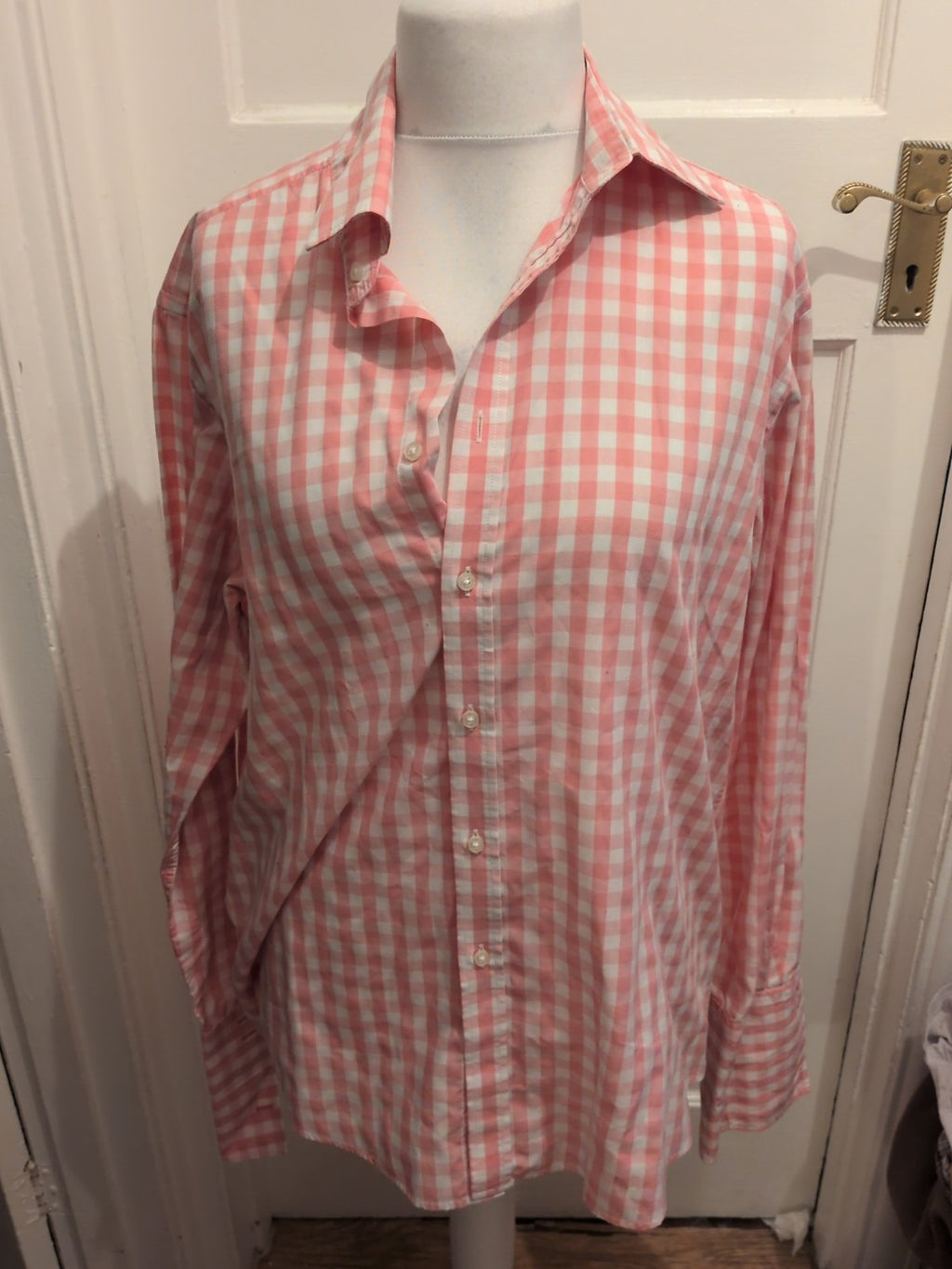 Mens Redherring Size 17" Pink And White Check Long Sleeve Shirt