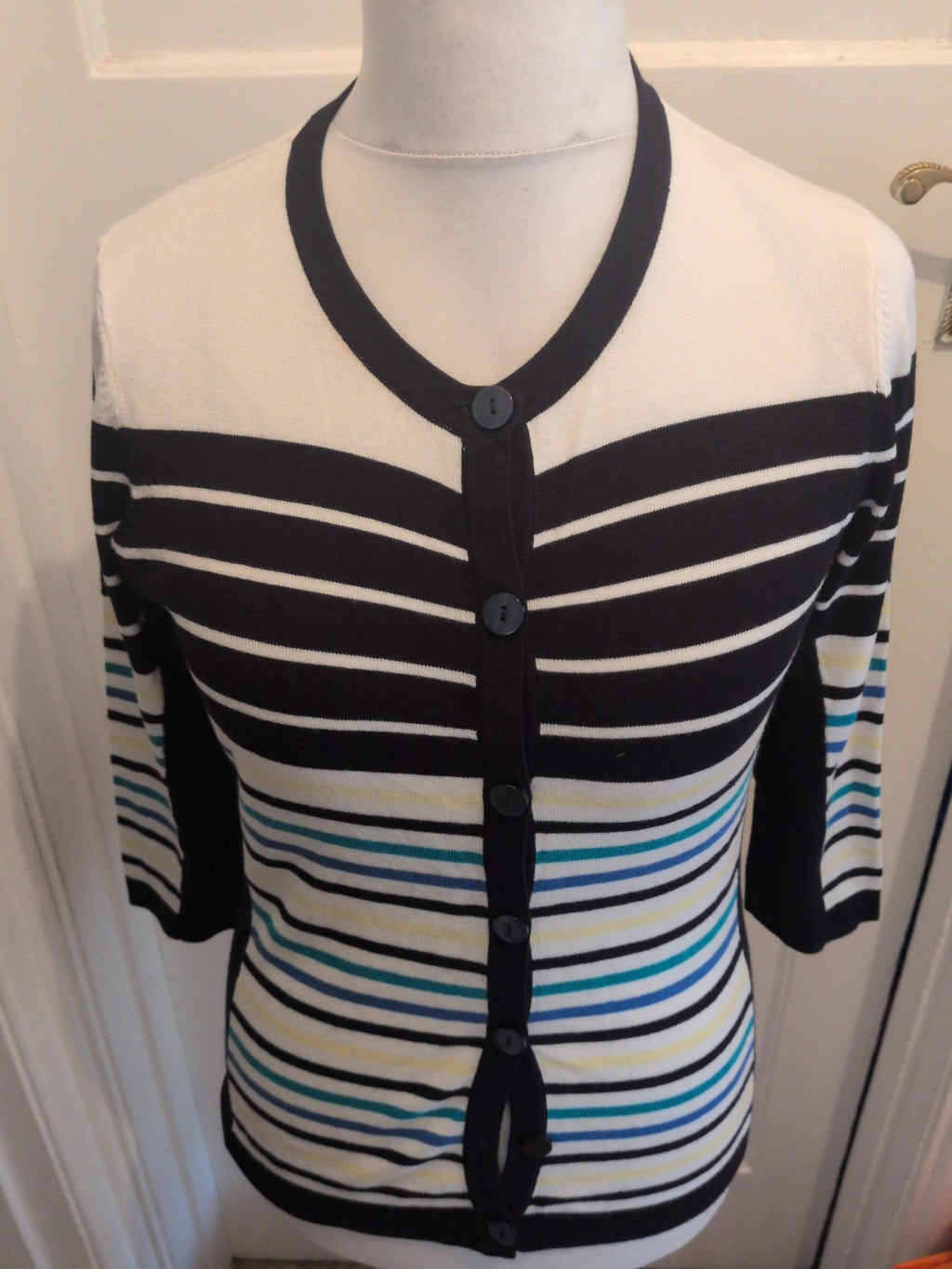 CC Petite Small Black Yellow Blue Long Sleeve Cardigan